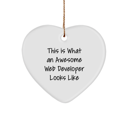Web Developer Gifts for Men - Heart Ornament with Funny Quote 'This Is What An Awesome Web Developer Looks Like' - Christmas Unique Gifts from Friends to Family