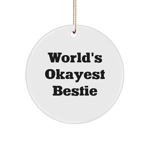 World's Okayest Bestie Christmas Circle Ornament for Bestie Gifts from Men, Women, Friends, Coworkers, Family