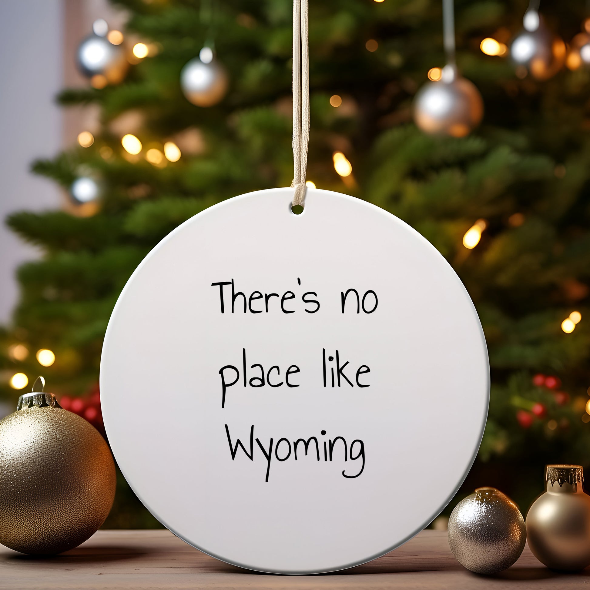 Wyoming Circle Ornament Gifts for Friends from Wyoming, There's No Place Like Wyoming Christmas Ornament