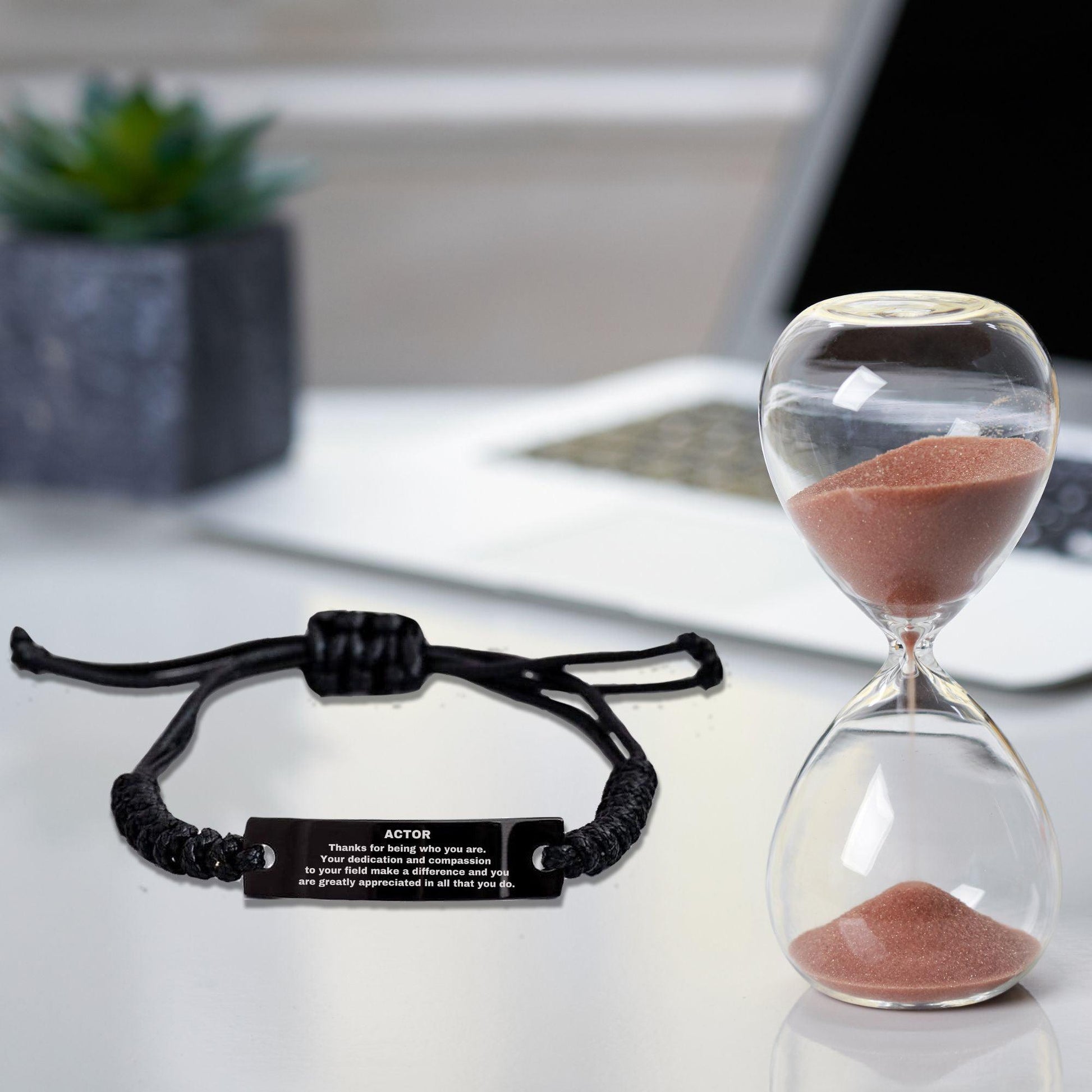 Actor Black Braided Leather Rope Engraved Bracelet - Thanks for being who you are - Birthday Christmas Jewelry Gifts Coworkers Colleague Boss - Mallard Moon Gift Shop