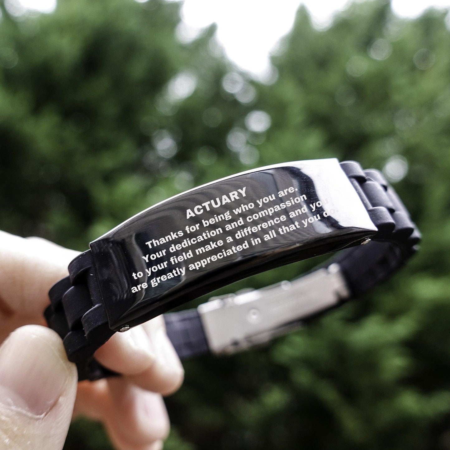 Actuary Black Glidelock Clasp Engraved Bracelet - Thanks for being who you are - Birthday Christmas Jewelry Gifts Coworkers Colleague Boss - Mallard Moon Gift Shop