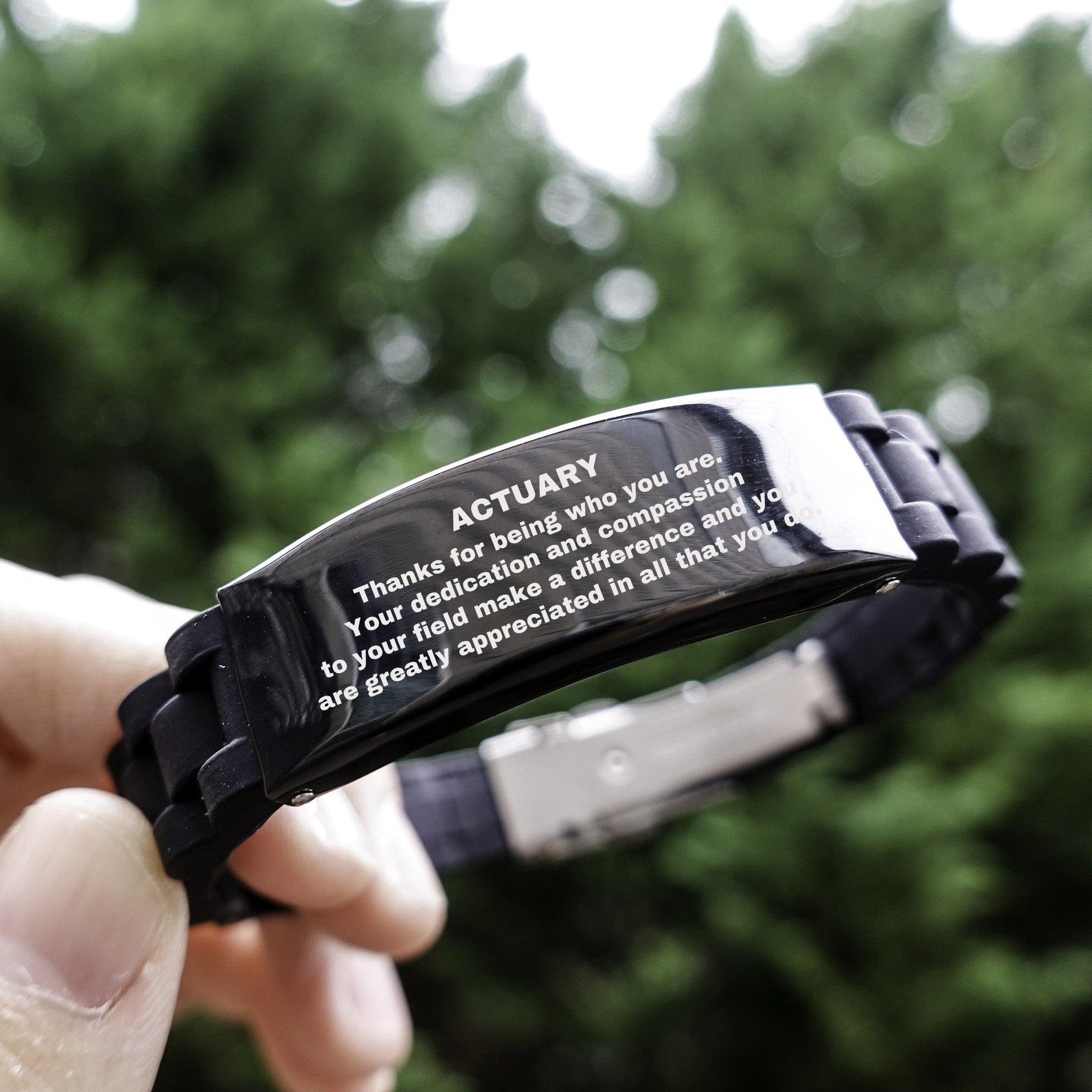 Actuary Black Glidelock Clasp Engraved Bracelet - Thanks for being who you are - Birthday Christmas Jewelry Gifts Coworkers Colleague Boss - Mallard Moon Gift Shop