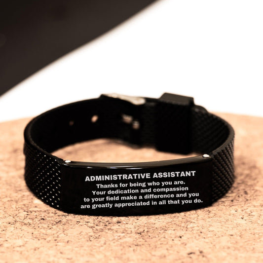 Administrative Assistant Black Shark Mesh Stainless Steel Engraved Bracelet - Thanks for being who you are - Birthday Christmas Jewelry Gifts Coworkers Colleague Boss - Mallard Moon Gift Shop