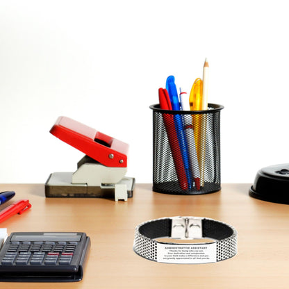 Administrative Assistant Silver Shark Mesh Stainless Steel Engraved Bracelet - Thanks for being who you are - Birthday Christmas Jewelry Gifts Coworkers Colleague Boss - Mallard Moon Gift Shop