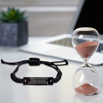 Aeronautical Engineer Black Braided Leather Rope Engraved Bracelet - Thanks for being who you are - Birthday Christmas Jewelry Gifts Coworkers Colleague Boss - Mallard Moon Gift Shop