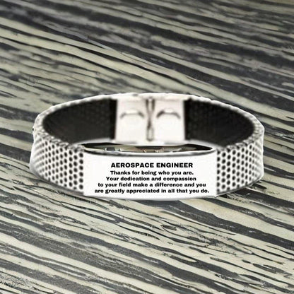 Aerospace Engineer Silver Shark Mesh Stainless Steel Engraved Bracelet - Thanks for being who you are - Birthday Christmas Jewelry Gifts Coworkers Colleague Boss - Mallard Moon Gift Shop