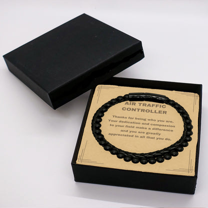 Air Traffic Controller Genuine Stone & Leather Braided Bracelet- Appreciation Gift for Aviation Professionals - Mallard Moon Gift Shop