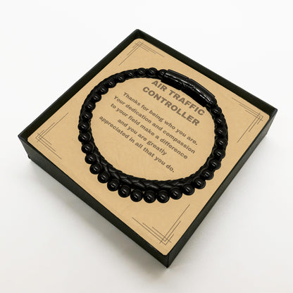 Air Traffic Controller Genuine Stone & Leather Braided Bracelet- Appreciation Gift for Aviation Professionals - Mallard Moon Gift Shop