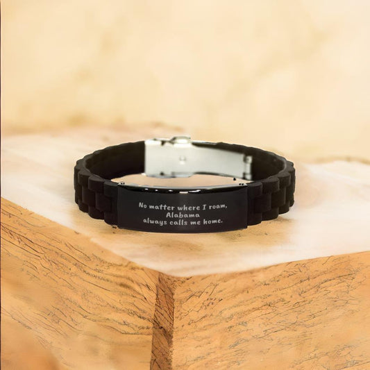 Alabama Always Calls Me Home Gifts, Amazing Alabama Birthday, Christmas Black Glidelock Clasp Bracelet For People from Alabama, Men, Women, Friends - Mallard Moon Gift Shop