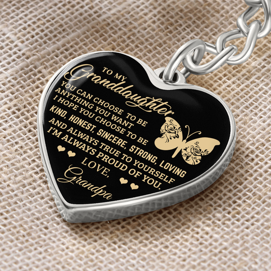 To My Granddaughter – Graphic Heart Keychain from Grandpa | Inspirational Personalized Gift with Butterfly Design - Mallard Moon Gift Shop