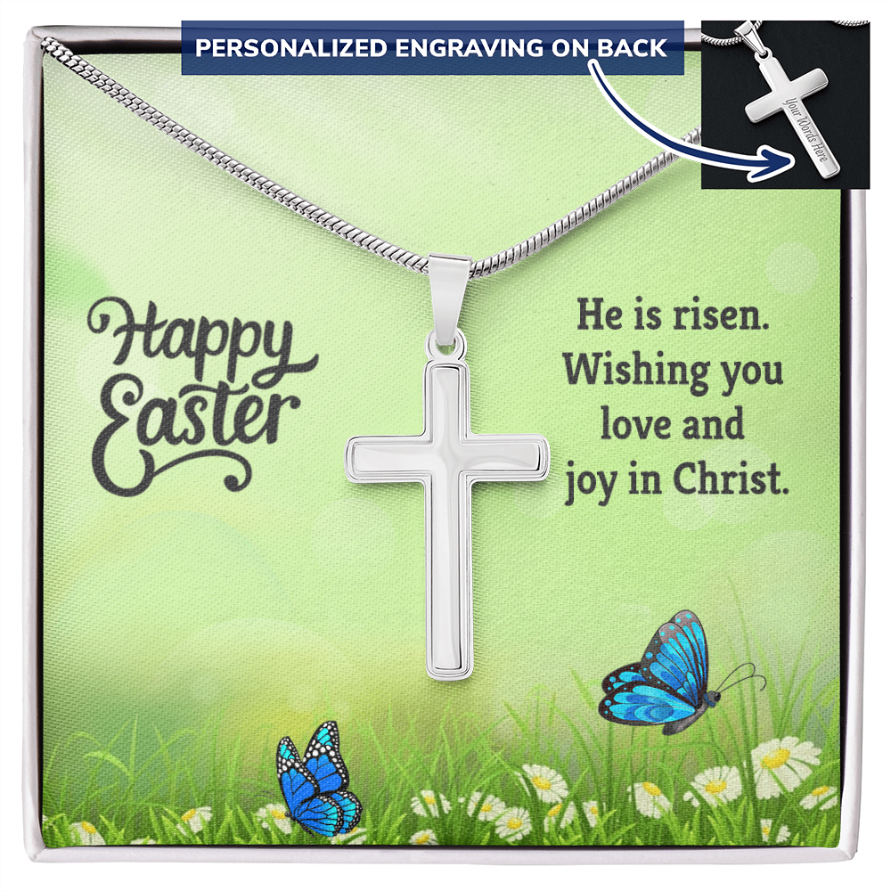 Easter Personalized Stainless Steel Cross Necklace – Custom Engraved Christian Pendant for Men & Women – Religious Jewelry with Adjustable Snake Chain - Mallard Moon Gift Shop