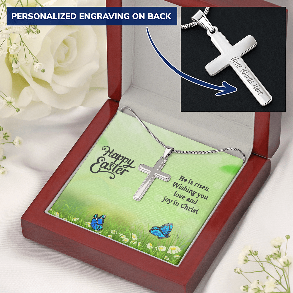 Easter Personalized Stainless Steel Cross Necklace – Custom Engraved Christian Pendant for Men & Women – Religious Jewelry with Adjustable Snake Chain - Mallard Moon Gift Shop