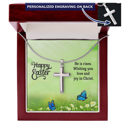 Easter Personalized Stainless Steel Cross Necklace – Custom Engraved Christian Pendant for Men & Women – Religious Jewelry with Adjustable Snake Chain - Mallard Moon Gift Shop