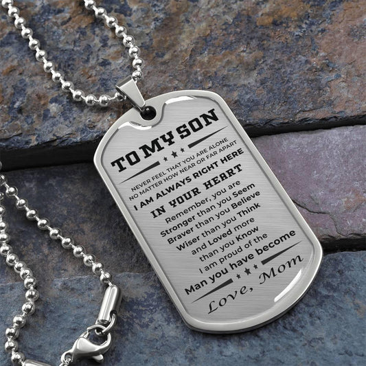Gift for Adult Son Military Dog Tag Style Personalized Engraved Necklace Love Mom - Mallard Moon Gift Shop