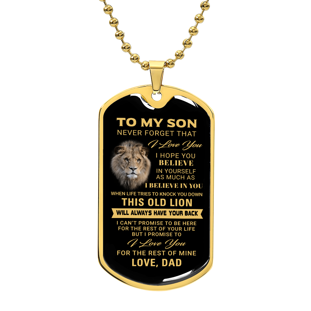 To My Son – Old Lion Dog Tag Necklace from Dad | Personalized Military Pendant Keepsake Gift for Birthday, Graduation, Christmas, or Deployment - Mallard Moon Gift Shop
