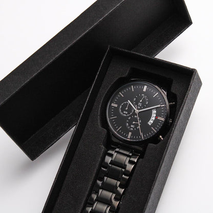 To My Son Engraved Chronograph Watch – Black Stainless-Steel Timepiece from Mom | Sentimental Gift for Birthday, Graduation, Christmas, or Deployment - Mallard Moon Gift Shop