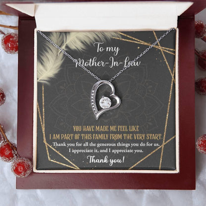 To Mother-In-Law I Appreciate All The Things You Do For Us Forever Love Heart Pendant Necklace - Mallard Moon Gift Shop