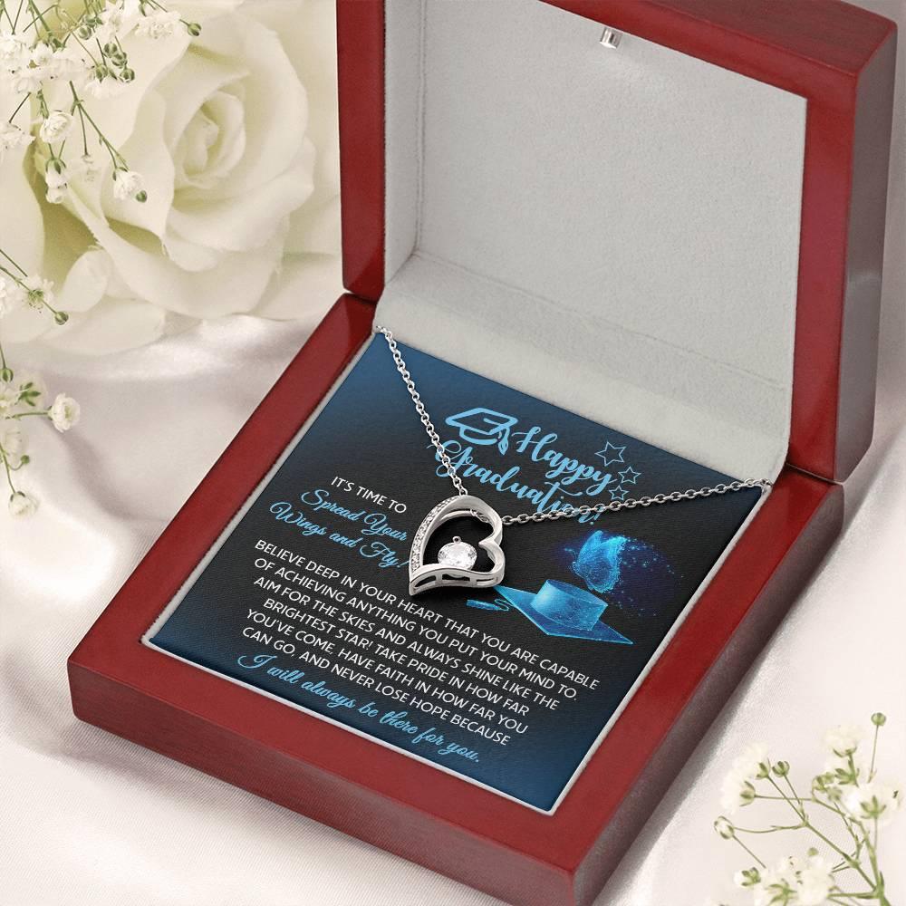 Graduation Gift for Her Spread Your Wings and Fly Forever Love Heart Pendant Necklace with Gift Box - Mallard Moon Gift Shop