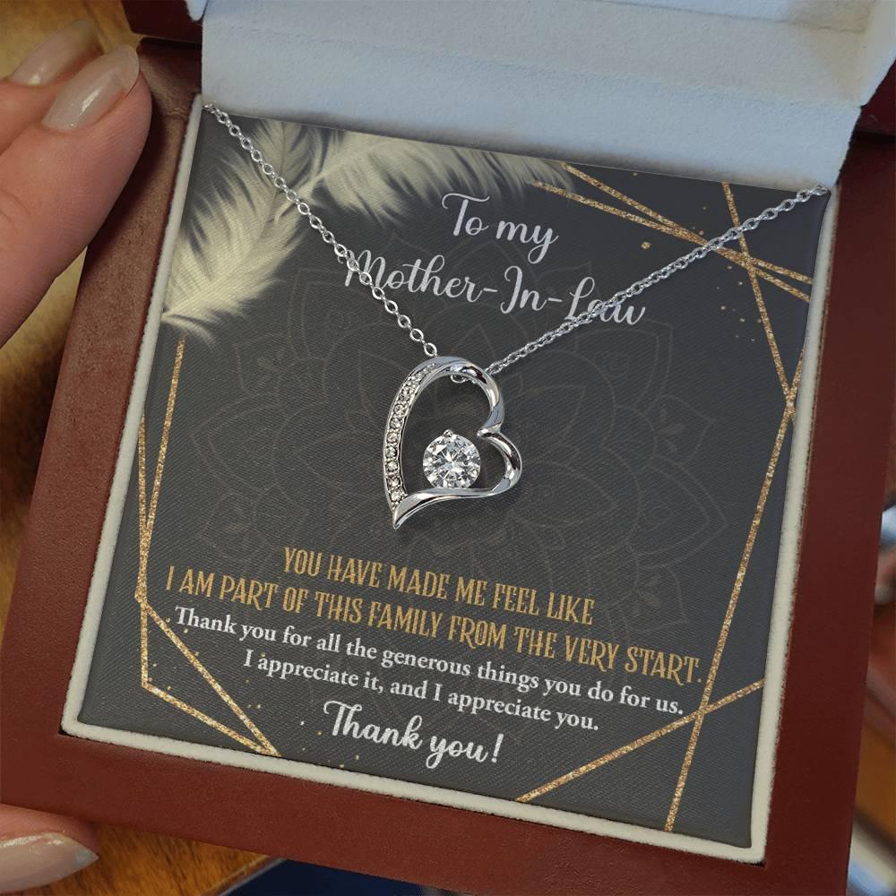 To Mother-In-Law I Appreciate All The Things You Do For Us Forever Love Heart Pendant Necklace - Mallard Moon Gift Shop