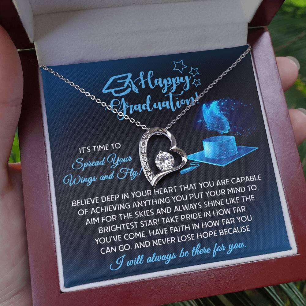 Graduation Gift for Her Spread Your Wings and Fly Forever Love Heart Pendant Necklace with Gift Box - Mallard Moon Gift Shop