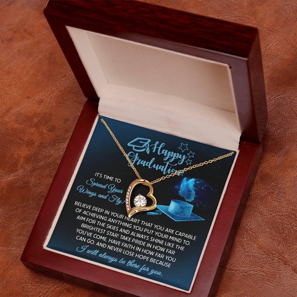 Graduation Gift for Her Spread Your Wings and Fly Forever Love Heart Pendant Necklace with Gift Box - Mallard Moon Gift Shop