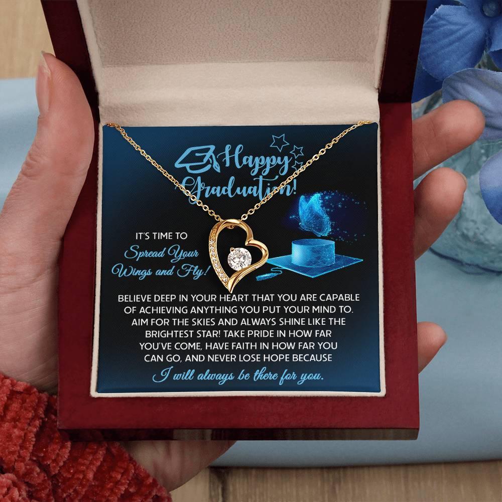 Graduation Gift for Her Spread Your Wings and Fly Forever Love Heart Pendant Necklace with Gift Box - Mallard Moon Gift Shop