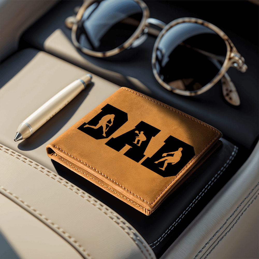 Baseball Silhouette Dad Wallet – Full Grain Cowhide Leather Bifold – Sports Gift for Father's Day or Baseball Coach - Mallard Moon Gift Shop