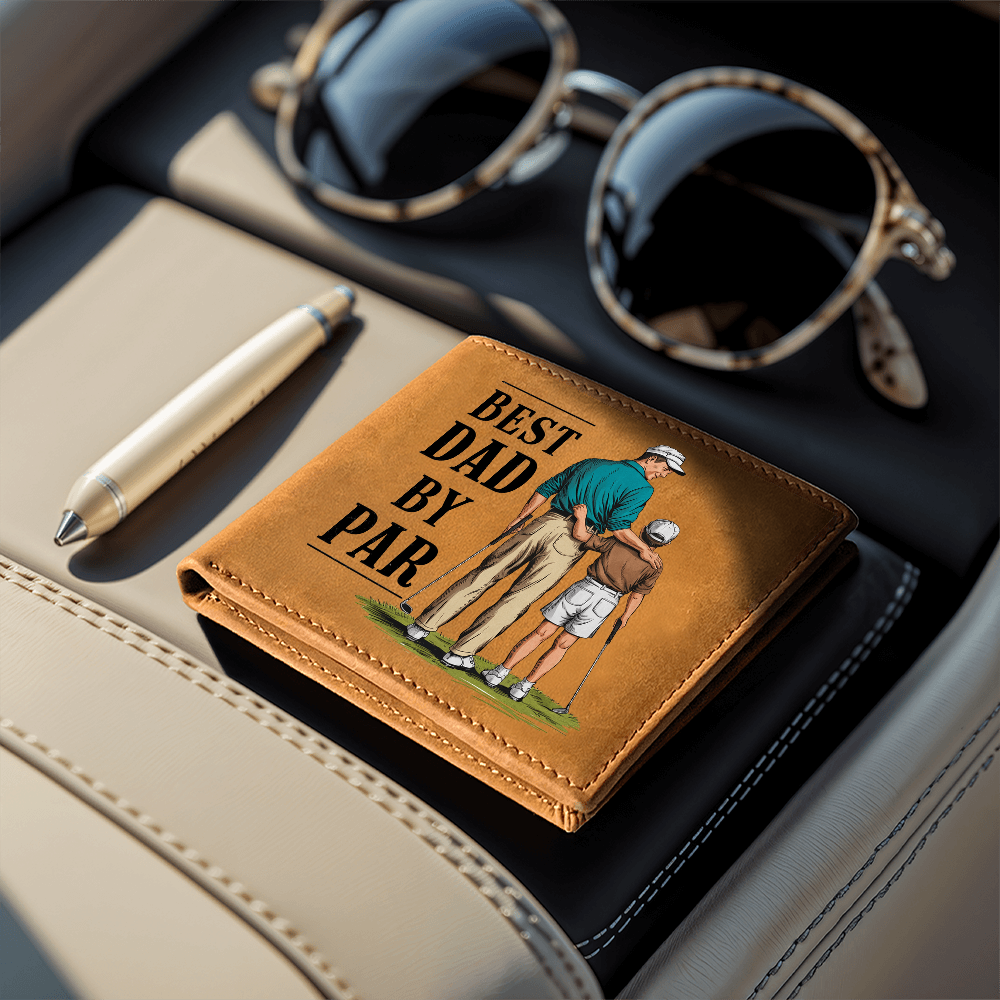 Best Dad by Par Illustrated Wallet – Full Grain Leather Golf Wallet Gift for Dad – Thoughtful Father's Day Gift with Gift Box - Mallard Moon Gift Shop