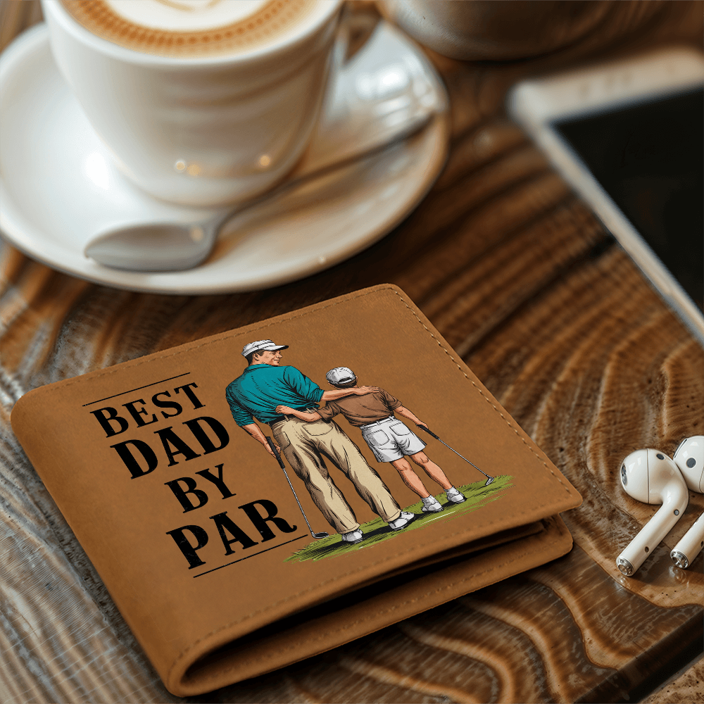 Best Dad by Par Illustrated Wallet – Full Grain Leather Golf Wallet Gift for Dad – Thoughtful Father's Day Gift with Gift Box - Mallard Moon Gift Shop