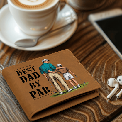Best Dad by Par Illustrated Wallet – Full Grain Leather Golf Wallet Gift for Dad – Thoughtful Father's Day Gift with Gift Box - Mallard Moon Gift Shop
