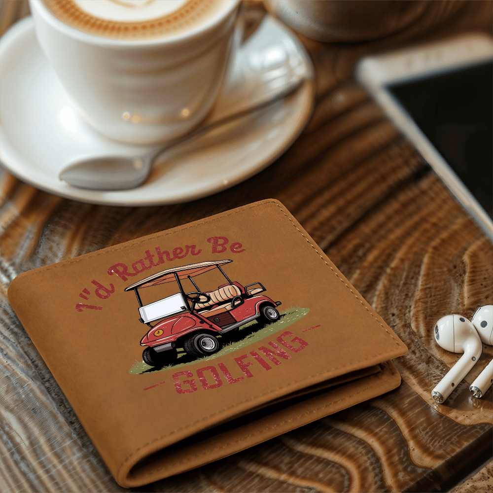I'd Rather Be Golfing Leather Wallet – Funny Full Grain Cowhide Bifold – Golf Cart Design Gift for Dad or Grandpa - Mallard Moon Gift Shop