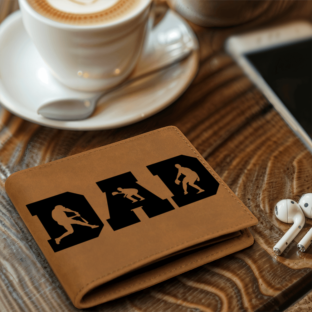 Baseball Silhouette Dad Wallet – Full Grain Cowhide Leather Bifold – Sports Gift for Father's Day or Baseball Coach - Mallard Moon Gift Shop