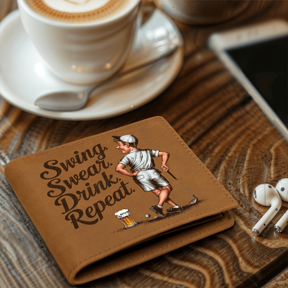 Swing Swear Drink Repeat Golf Wallet – Funny Full Grain Leather Wallet for Golfers – Unique Gift for Dad, Husband, or Friend - Mallard Moon Gift Shop