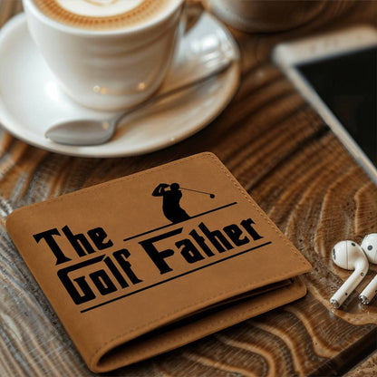 The Golf Father Leather Wallet – Full Grain Cowhide Bifold – Funny Golf Gift for Dad, Grandpa, or Husband - Mallard Moon Gift Shop