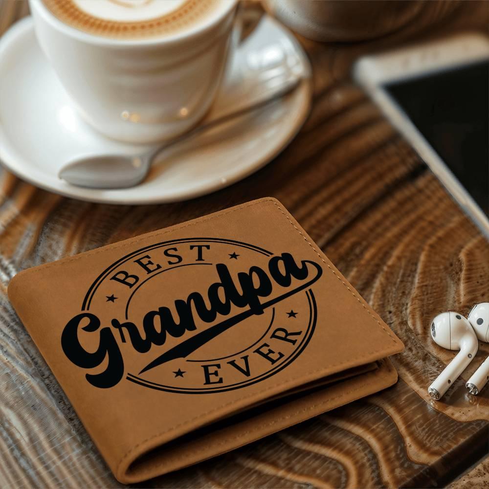 Grandfather Gift - Best Grandpa Ever Genuine Cowhide Leather Wallet - Mallard Moon Gift Shop