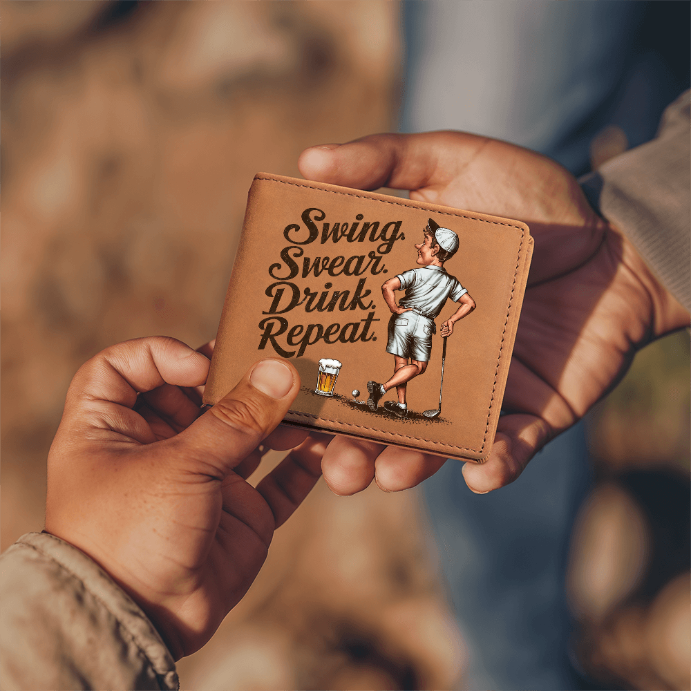 Swing Swear Drink Repeat Golf Wallet – Funny Full Grain Leather Wallet for Golfers – Unique Gift for Dad, Husband, or Friend - Mallard Moon Gift Shop