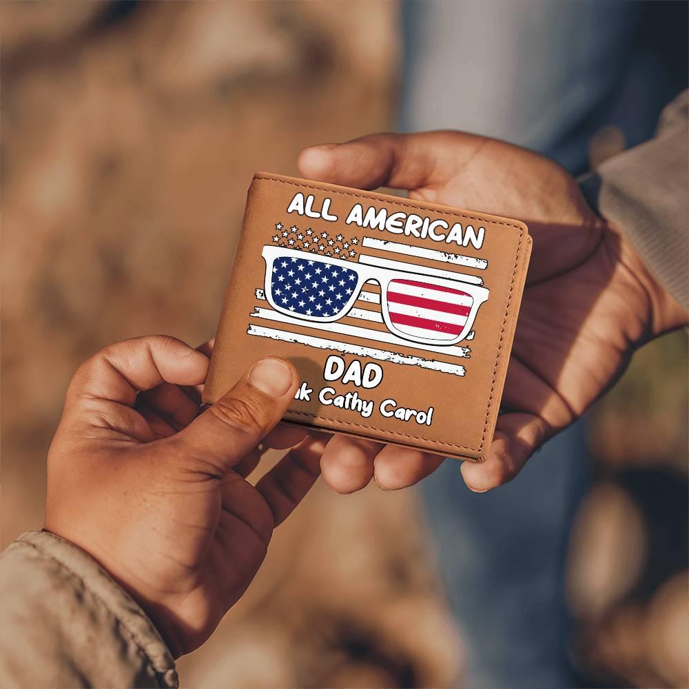 All American Dad - Papa - Grandpa - Personalized Leather Wallet - Mallard Moon Gift Shop
