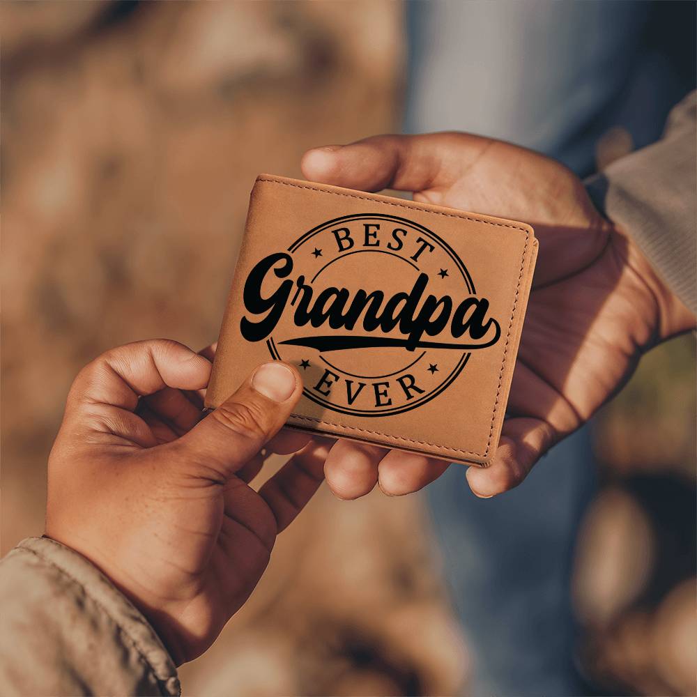 Grandfather Gift - Best Grandpa Ever Genuine Cowhide Leather Wallet - Mallard Moon Gift Shop