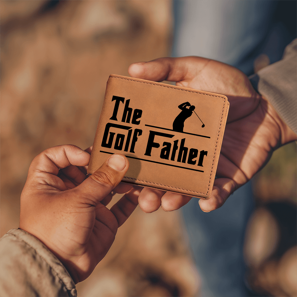 The Golf Father Leather Wallet – Full Grain Cowhide Bifold – Funny Golf Gift for Dad, Grandpa, or Husband - Mallard Moon Gift Shop