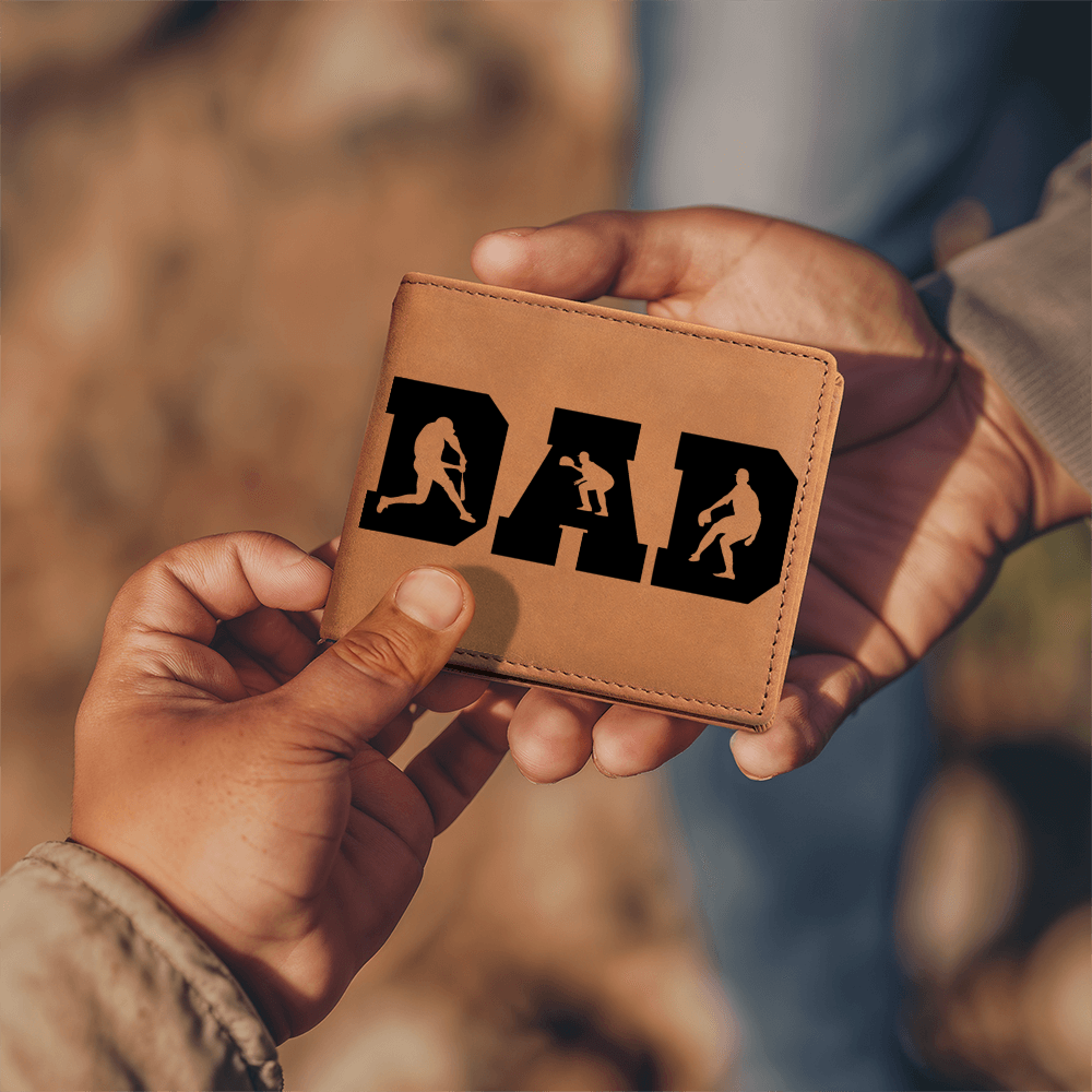 Baseball Silhouette Dad Wallet – Full Grain Cowhide Leather Bifold – Sports Gift for Father's Day or Baseball Coach - Mallard Moon Gift Shop