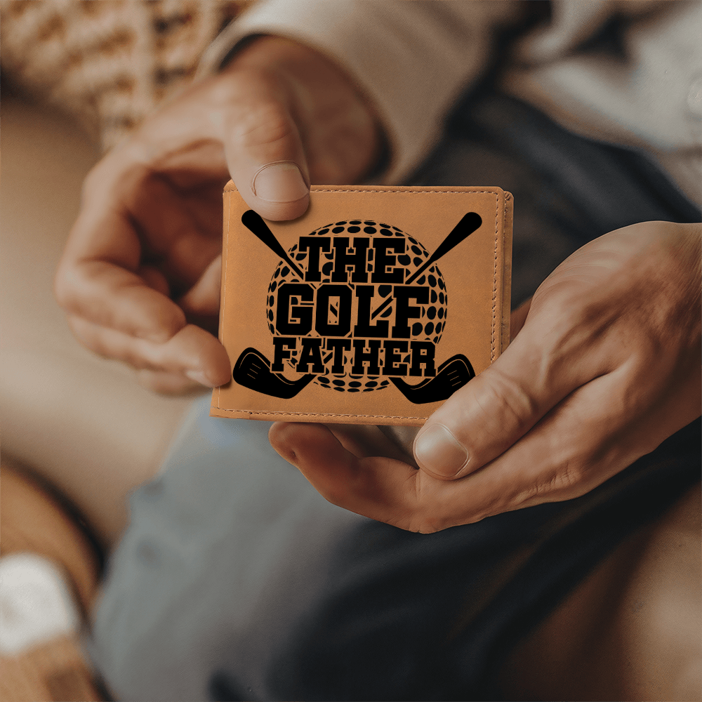 The Golf Father Wallet – Funny Golf Gift for Dad – Full Grain Leather Bifold Wallet in Gift Box - Mallard Moon Gift Shop