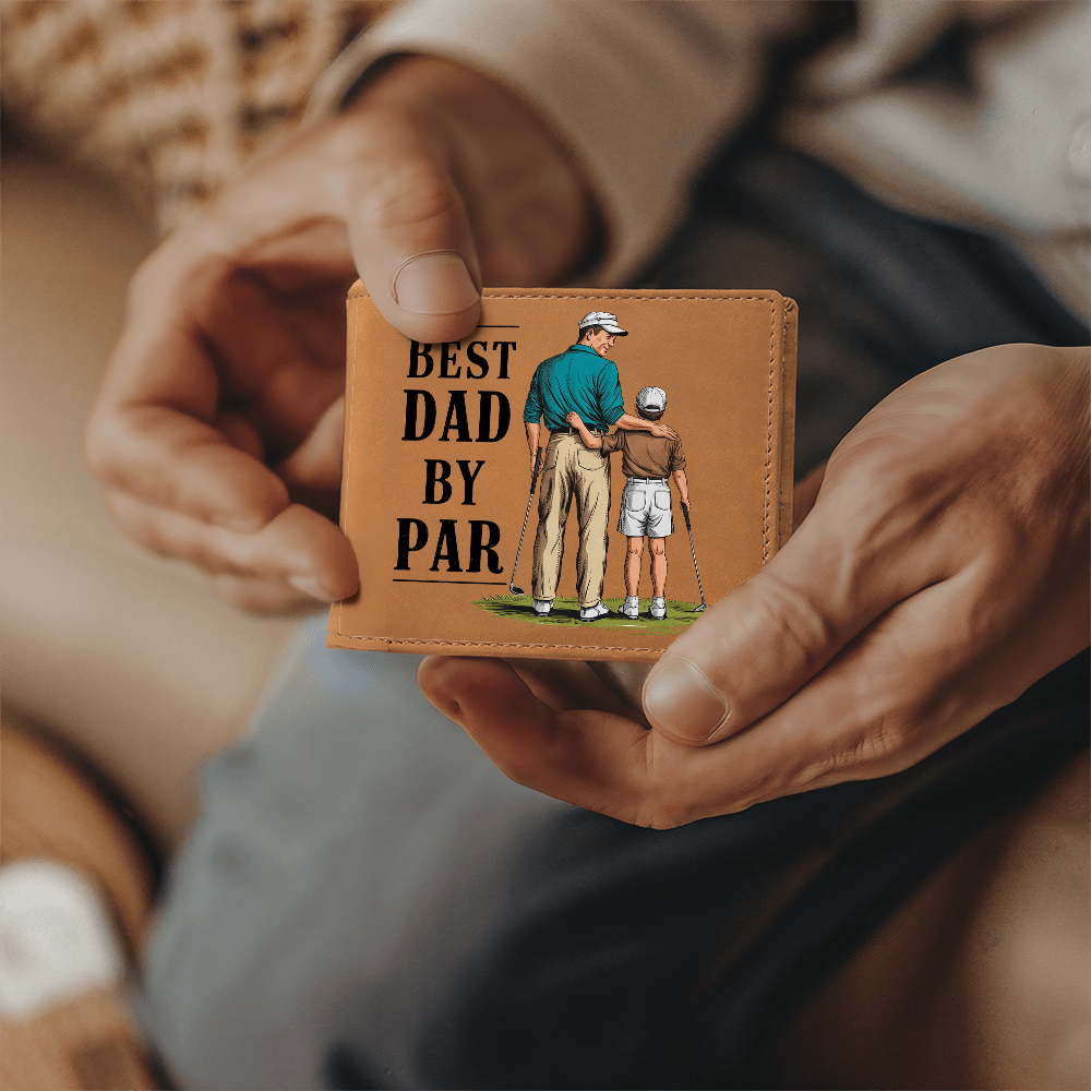Best Dad by Par Illustrated Wallet – Full Grain Leather Golf Wallet Gift for Dad – Thoughtful Father's Day Gift with Gift Box - Mallard Moon Gift Shop