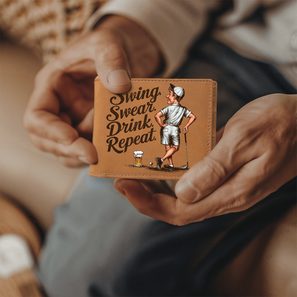 Swing Swear Drink Repeat Golf Wallet – Funny Full Grain Leather Wallet for Golfers – Unique Gift for Dad, Husband, or Friend - Mallard Moon Gift Shop