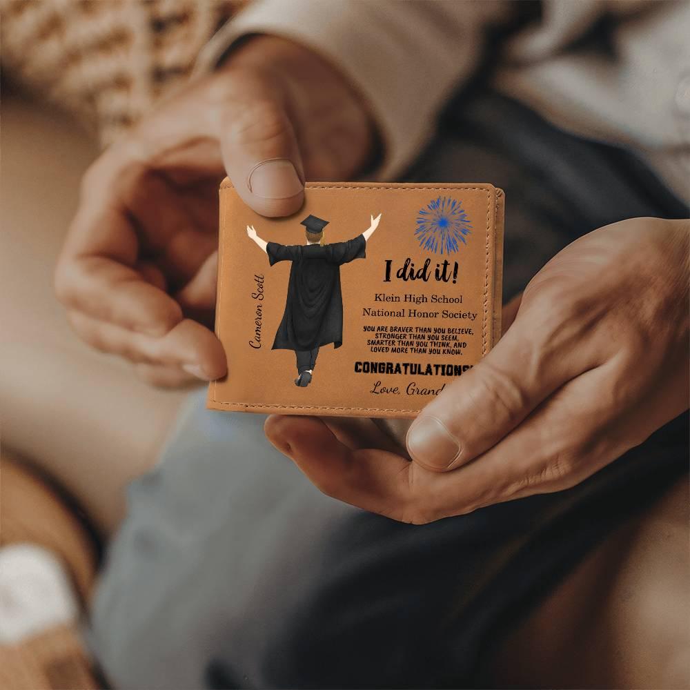 Son, Grandson, Brother, Nephew Custom Graduation Leather Wallet - Mallard Moon Gift Shop