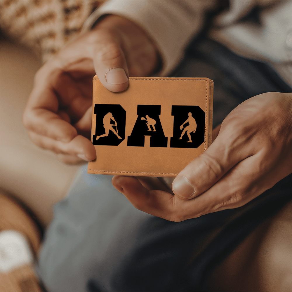 Baseball Silhouette Dad Wallet – Full Grain Cowhide Leather Bifold – Sports Gift for Father's Day or Baseball Coach - Mallard Moon Gift Shop