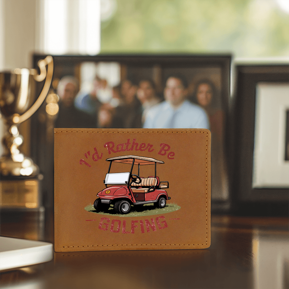 I'd Rather Be Golfing Leather Wallet – Funny Full Grain Cowhide Bifold – Golf Cart Design Gift for Dad or Grandpa - Mallard Moon Gift Shop