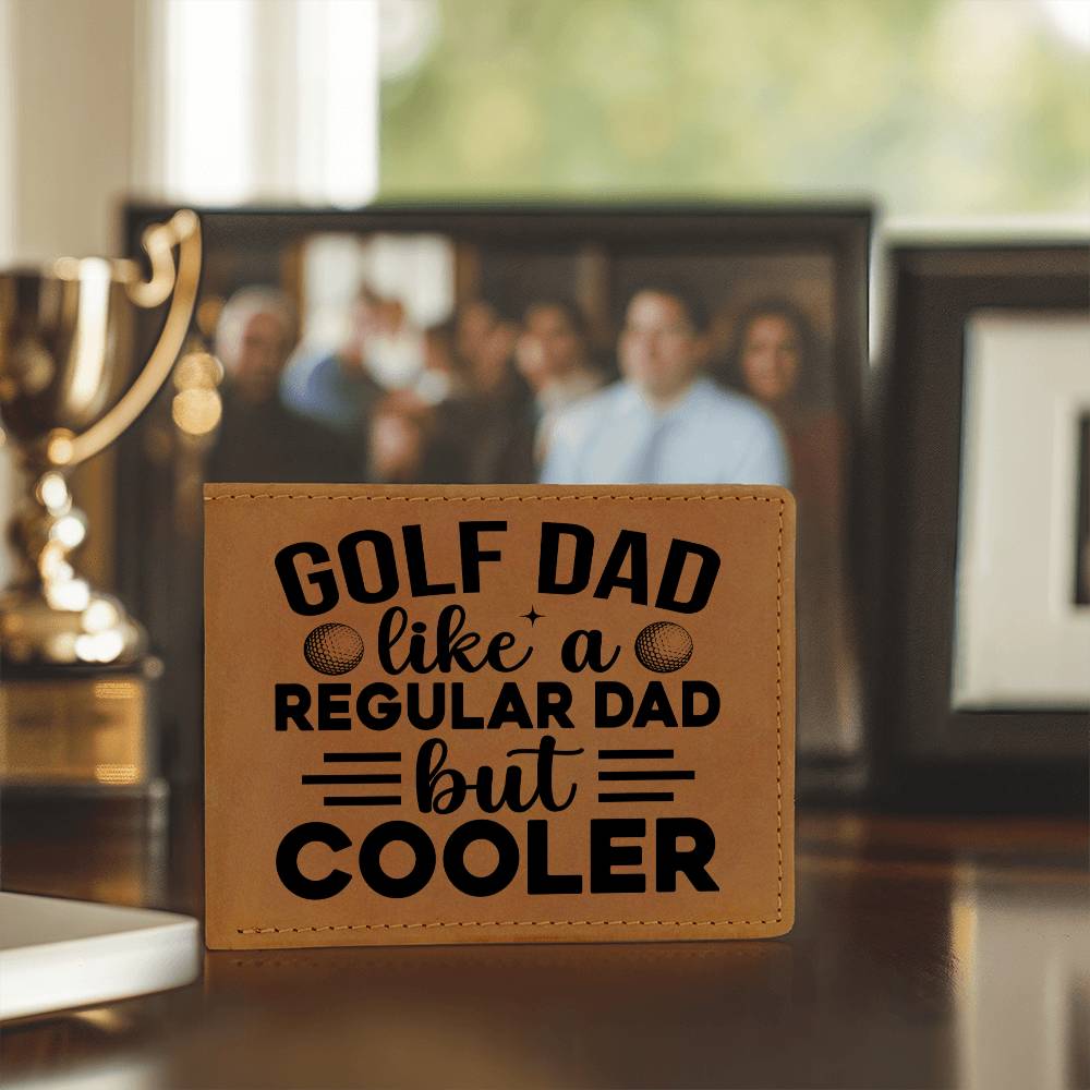 Golf Dad Leather Wallet – "Like a Regular Dad But Cooler" – Funny Full Grain Cowhide Wallet Gift for Golfer's Father - Mallard Moon Gift Shop