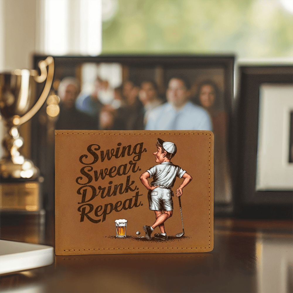 Swing Swear Drink Repeat Golf Wallet – Funny Full Grain Leather Wallet for Golfers – Unique Gift for Dad, Husband, or Friend - Mallard Moon Gift Shop