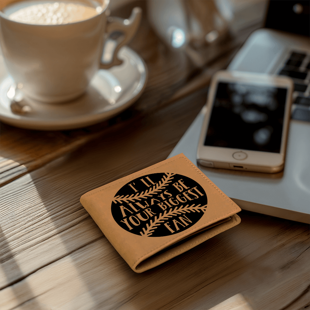 I'll Always Be Your Biggest Fan Baseball Wallet – Full Grain Cowhide Leather Bifold – Heartfelt Gift for Dad, Son, or Player - Mallard Moon Gift Shop