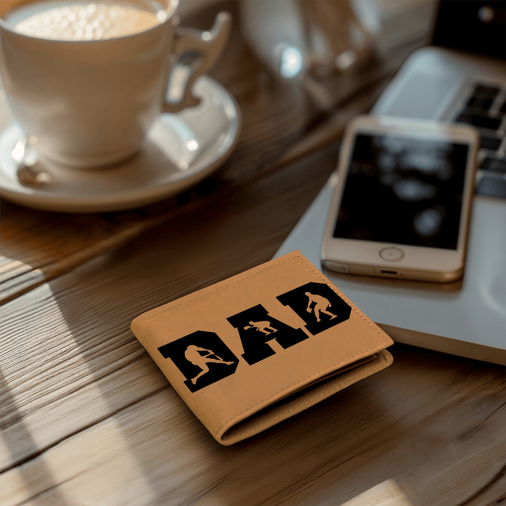 Baseball Silhouette Dad Wallet – Full Grain Cowhide Leather Bifold – Sports Gift for Father's Day or Baseball Coach - Mallard Moon Gift Shop